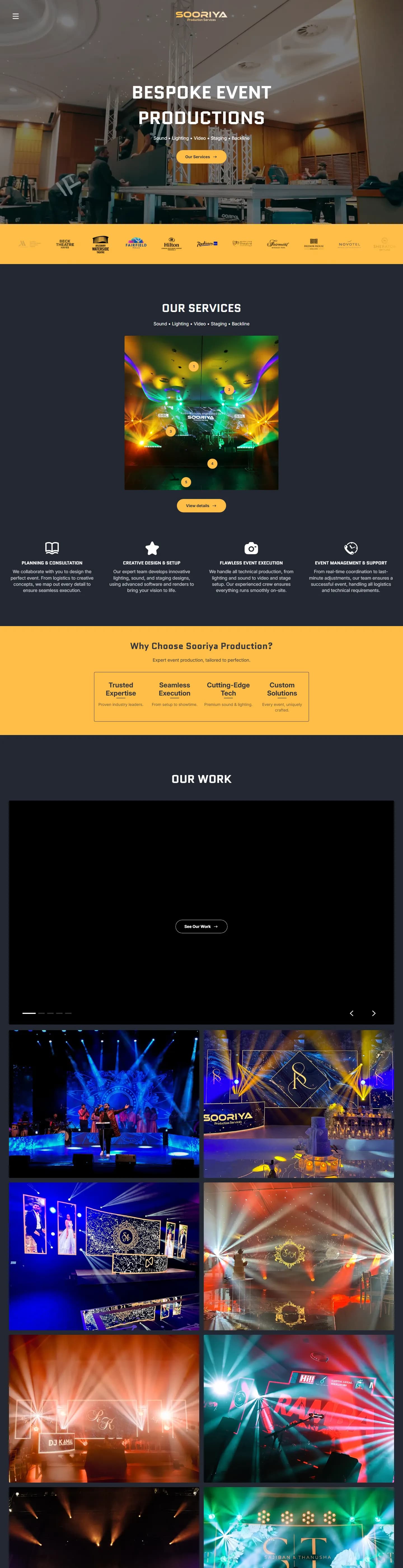 Public homepage of Sooriya Production Services